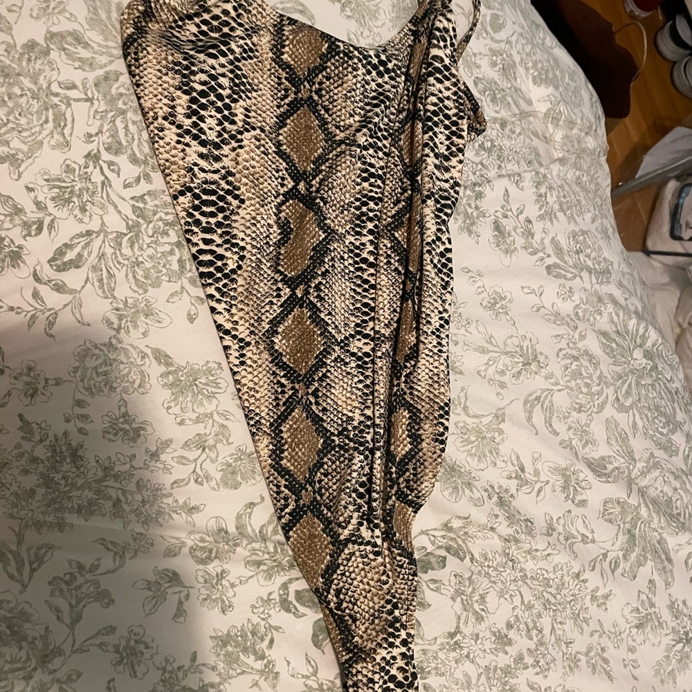 Fashion Nova Tan and Black Reptile Print bodysuit